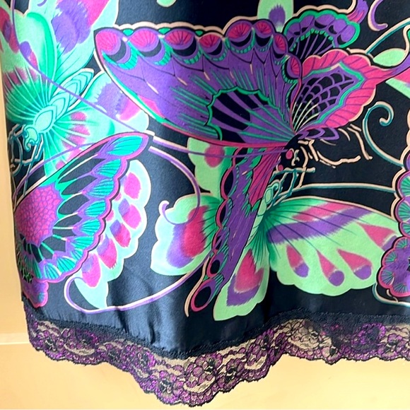 Betsey Johnson Y2k Rare 100% Silk Butterfly Print Black Midi Dress - Picture 3 of 11